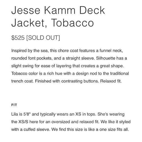 Jesse Kamm Japanese weather cloth jacket Tobacco - small - Picture 11 of 16